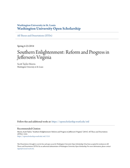 Southern Enlightenment: Reform and Progress in Jefferson's Virginia Scott at Ylor Morris Washington University in St