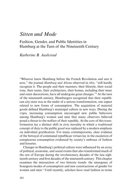 Sitten Und Mode Fashion, Gender, and Public Identities in Hamburg at the Turn of the Nineteenth Century