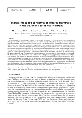 Management and Conservation of Large Mammals in the Bavarian Forest National Park