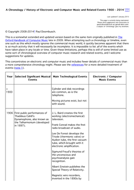 2008 a Chronology of Electronic and Computer Music