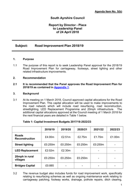 Road Improvement Plan 2018/19