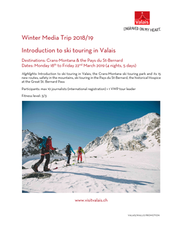 Winter Media Trip 2018/19 Introduction to Ski Touring in Valais