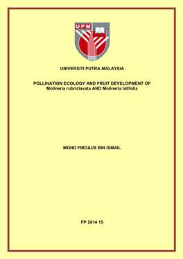 Universiti Putra Malaysia Pollination Ecology And