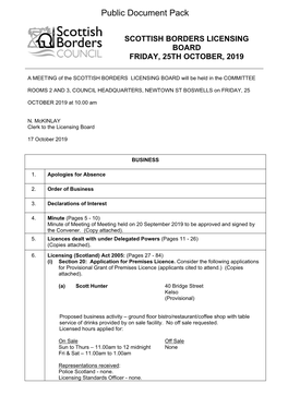 (Public Pack)Agenda Document for Scottish Borders Licensing Board