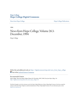 News from Hope College, Volume 26.3: December, 1994 Hope College
