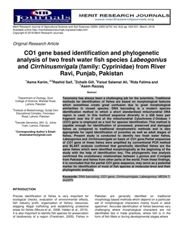 CO1 Gene Based Identifica Analysis of Two Fresh Water Fis And