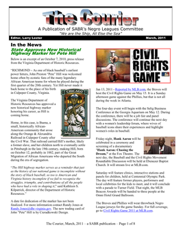 The Courier, March, 2011 – a SABR Publication – Page 1 of 8 Your Daily All-Star Team: Conferences in 2011