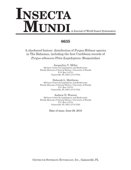 Insecta 0636 1–9 Urn:Lsid:Zoobank.Org:Pub:A8FADFAE-5BA0-4F73-B599- a Journal of World Insect Systematics AA01C0C1EACD Mundi