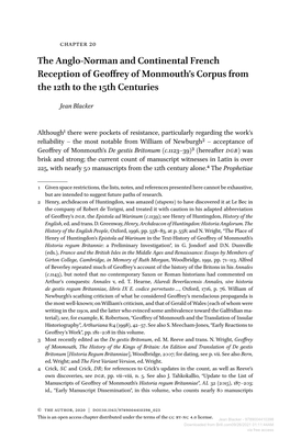 The Anglo-Norman and Continental French Reception of Geoffrey of Monmouth’S Corpus from the 12Th to the 15Th Centuries