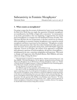 Substantivity in Feminist Metaphysics∗ Theodore Sider Philosophical Studies 174 (2017), 2467–78