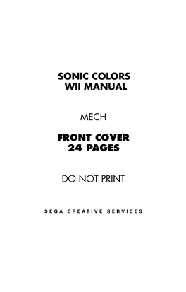 Sonic Colors Wii Manual Mech Front Cover 24 Pages Do Not Print