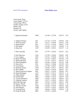 02.02.1978. Garmisch Giant Slalom, Men Course Name: Horn Course