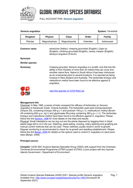 (GISD) 2021. Species Profile Senecio Angulatus. Available F