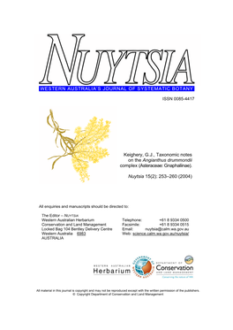 WESTERN AUSTRALIA's JOURNAL of SYSTEMATIC BOTANY Keighery, GJ, Taxonomic Notes on the Angianthus Drummondii Complex