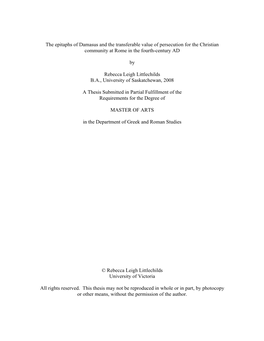 The Epitaphs of Damasus and the Transferable Value of Persecution for the Christian Community at Rome in the Fourth-Century AD