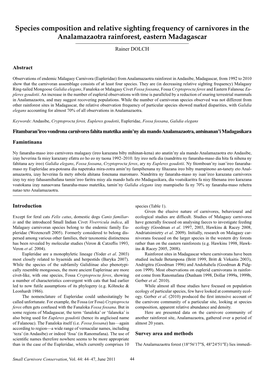 Species Composition and Relative Sighting Frequency of Carnivores in the Analamazaotra Rainforest, Eastern Madagascar