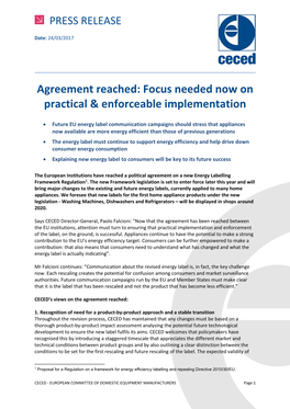 Agreement Reached: Focus Needed Now on Practical & Enforceable Implementation