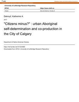 Urban Aboriginal Self-Determination and Co-Production in the City of Calgary