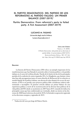 El Partito Democratico: Del Partido De Los Reformistas Al Partido Fallido