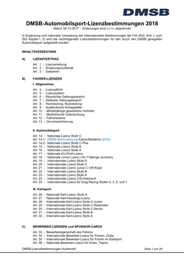 DMSB-Automobilsport-Lizenzbestimmungen 2018 Stand: 08.12.2017 – Änderungen Sind Kursiv Abgedruckt