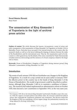 The Assassination of King Alexander I of Yugoslavia in the Light of Archival Press Articles