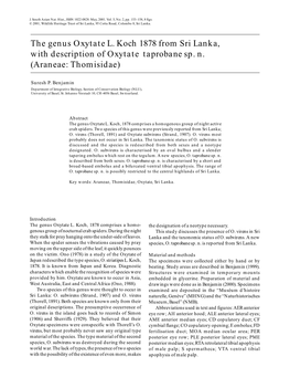 The Genus Oxytate L. Koch 1878 from Sri Lanka, with Description of Oxytate Taprobane Sp