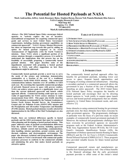 The Potential for Hosted Payloads at NASA