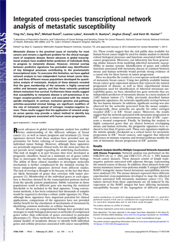 Integrated Cross-Species Transcriptional Network Analysis of Metastatic Susceptibility