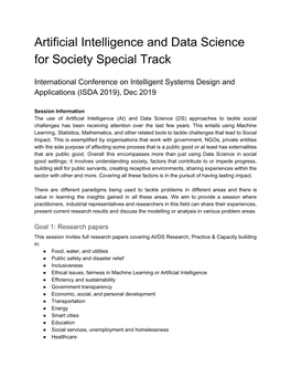 Artificial Intelligence and Data Science for Society Special Track