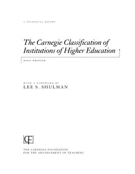 The Carnegie Classification of Institutions of Higher Education 