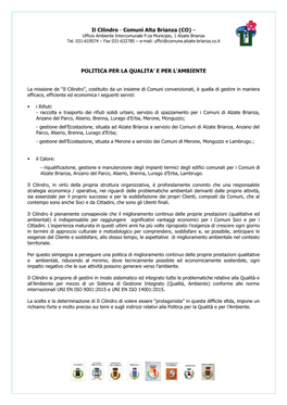 Il Cilindro - Comuni Alta Brianza (CO) – Ufficio Ambiente Intercomunale P.Za Municipio, 1 Alzate Brianza Tel