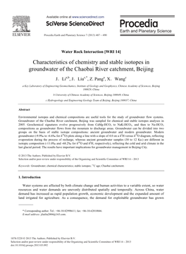 Characteristics of Chemistry and Stable Isotopes in Groundwater of the Chaobai River Catchment, Beijing