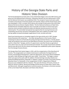 History of the Georgia State Parks and Historic Sites Division