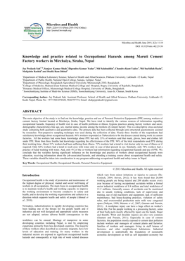 Knowledge and Practice Related to Occupational Hazards Among Maruti Cement Factory Workers in Mirchaiya, Siraha, Nepal