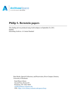 Philip S. Bernstein Papers