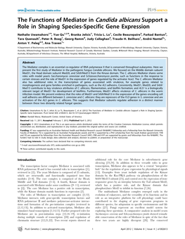 The Functions of Mediator in Candida Albicans Support a Role in Shaping Species-Specific Gene Expression