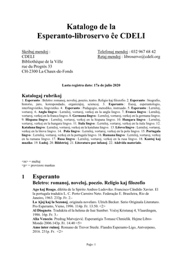 Katalogo De La Esperanto-Libroservo Ĉe CDELI