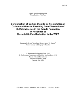 Consumption of Carbon Dioxide by Precipitation of Carbonate Minerals