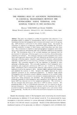 The Possible Role of Adenosine Triphosphate in Chemical Transmission Between the Hypogastric Nerve Terminal and Seminal Vesicle in the Guinea-Pig