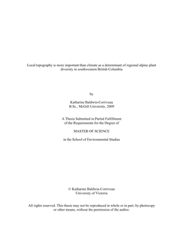 Local Topography Is More Important Than Climate As a Determinant of Regional Alpine Plant Diversity in Southwestern British Columbia