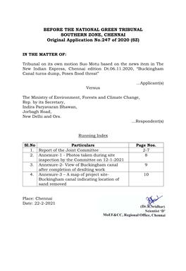 BEFORE the NATIONAL GREEN TRIBUNAL SOUTHERN ZONE, CHENNAI Original Application No.247 of 2020 (SZ)