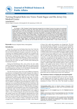 Frank Hague and His Jersey City Medical Center Leonard Vernon F* Sherman College of Chiropractic, 2020 Springfield Rd-1452, Spartanburg, SC 29304, USA