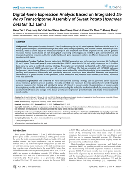 Novo Transcriptome Assembly of Sweet Potato [Ipomoea Batatas (L.) Lam.]