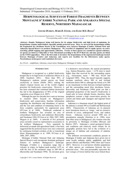 Herpetological Surveys of Forest Fragments Between Montagne D’Ambre National Park and Ankarana Special Reserve, Northern Madagascar