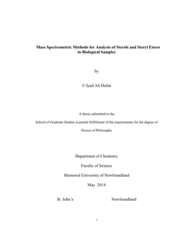 Mass Spectrometric Methods for Analysis of Sterols and Steryl Esters in Biological Samples