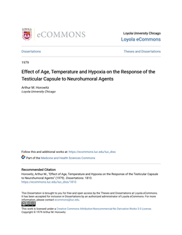 Effect of Age, Temperature and Hypoxia on the Response of the Testicular Capsule to Neurohumoral Agents