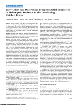 Early Onset and Differential Temporospatial Expression of Melanopsin Isoforms in the Developing Chicken Retina