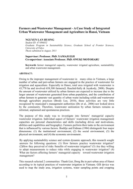 Farmers and Wastewater Management - a Case Study of Integrated Urban Wastewater Management and Agriculture in Hanoi, Vietnam