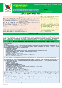 II. CLIMATIC HIGHLIGHTS for the PERIOD 21St to 30Th DECEMBER, 2019