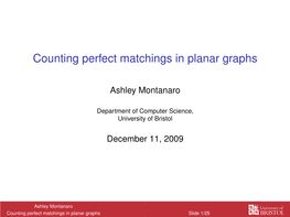 Counting Perfect Matchings in Planar Graphs